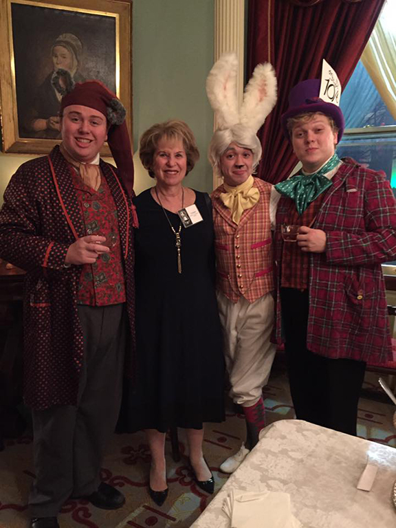 The cast of the Theatre Institute at Sage’s Alice in Wonderland mingled with alumnae at a pre-performance tea party at Vail House in December. Pictured: Elaine Cohen Freedman with cast members.