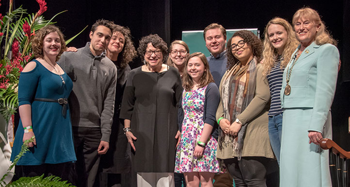 Sonia Sotomayor with Sage Students and President Susan Scrimshaw