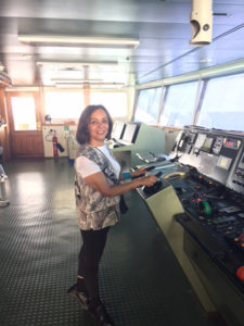 Manijeh Sabi on the bridge of the World Odyssesy.