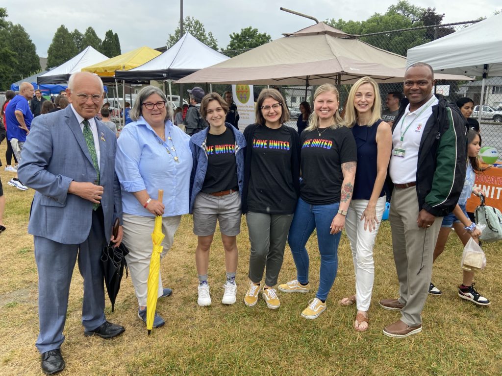 U.S. Rep. Paul Tonko with staff and volunteers from the United Way Summer Meals Collaborative, including Nutrition graduate student Samantha Monks and Professor Sonya Hauser 

