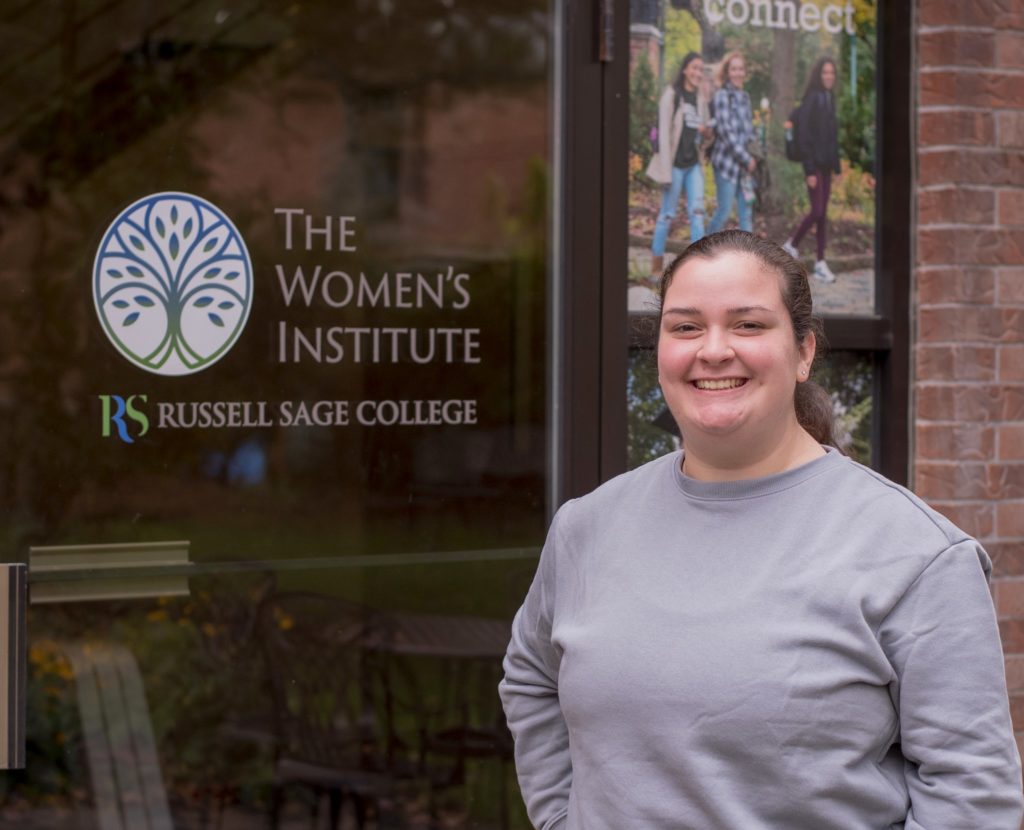 Jenny Bryan in front of The Women's Institute at Russell Sage College
