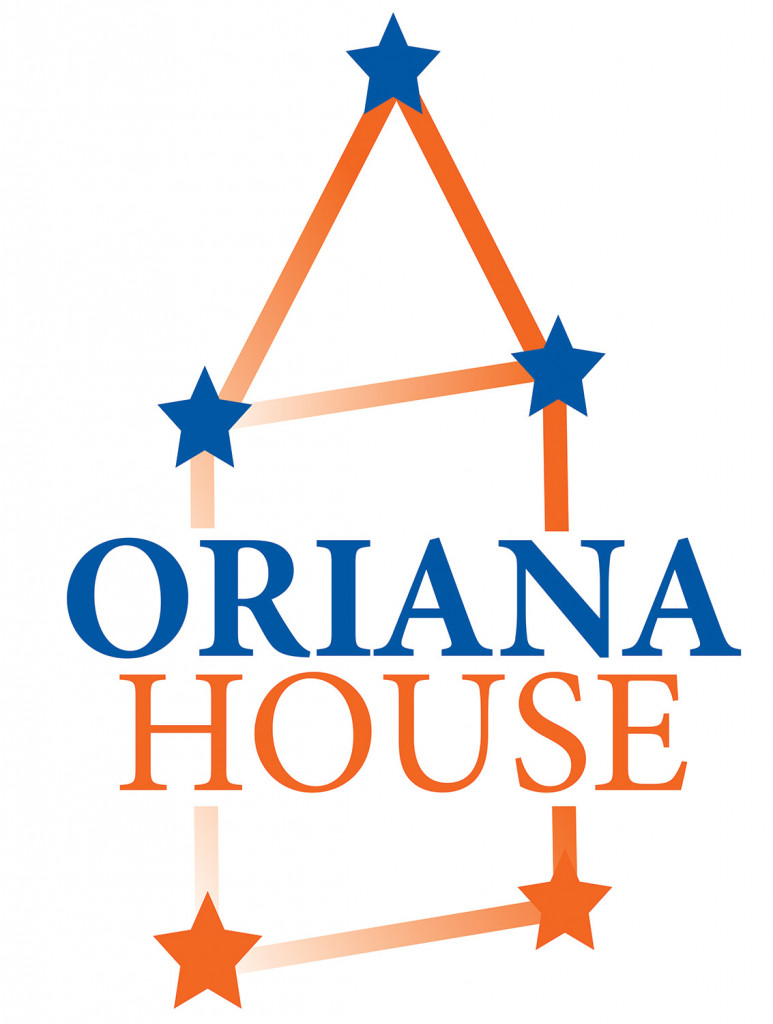 Logo shaped like a house with stars in the corner and the words Oriana House in the center.