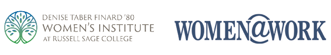 Two logos side by side:
The Denise Taber Finard '80 Women's Institute at Russell Sage College and Women@Work.