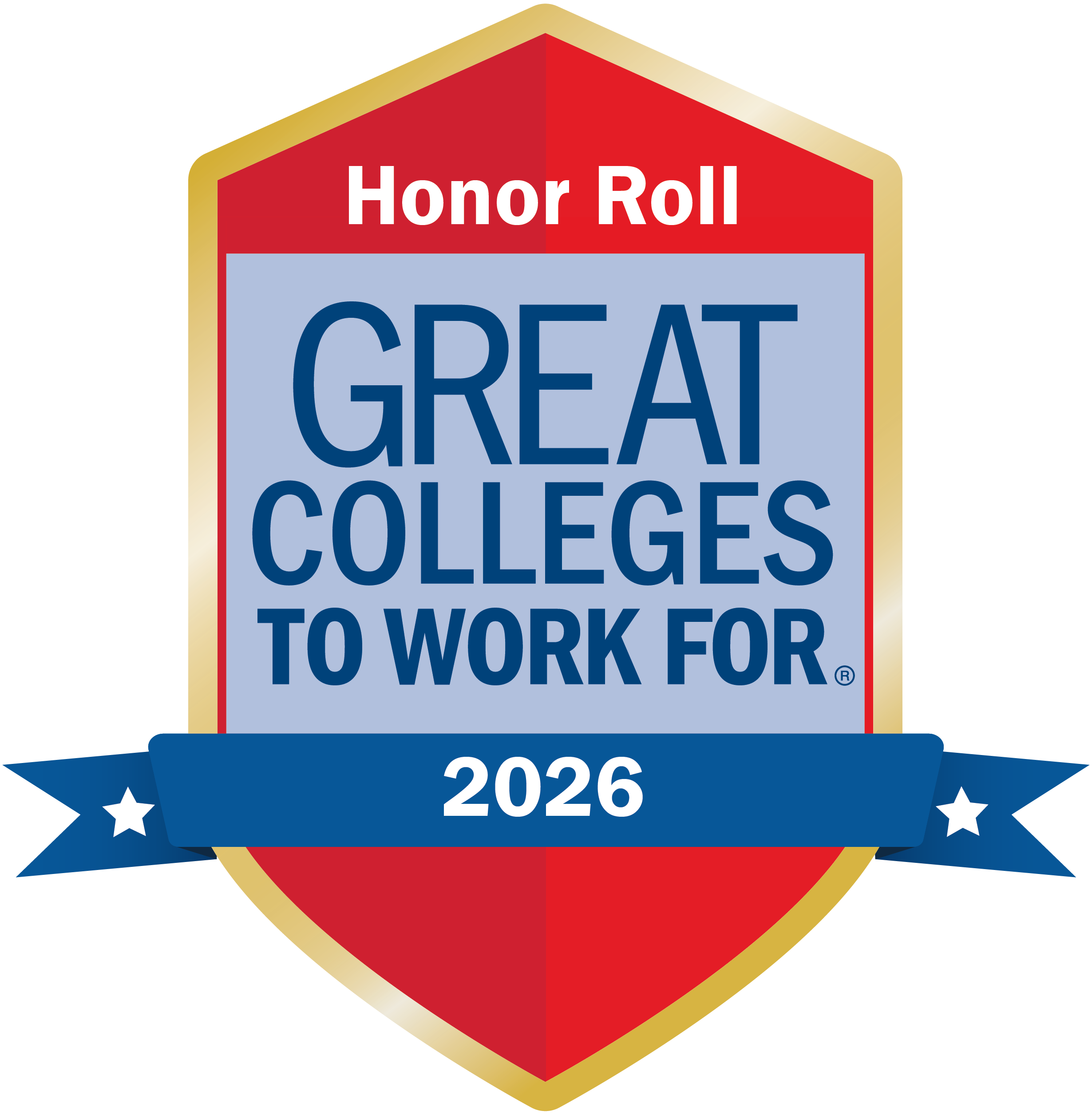 Honor Roll badge reading “Great Colleges to Work For,” with “2026” on a blue ribbon.